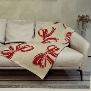 Red, Pink, and Cream Bow Throw Blanket